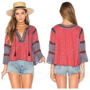 Free People But I Like It Embroidered Peasant Top in Red Size Small